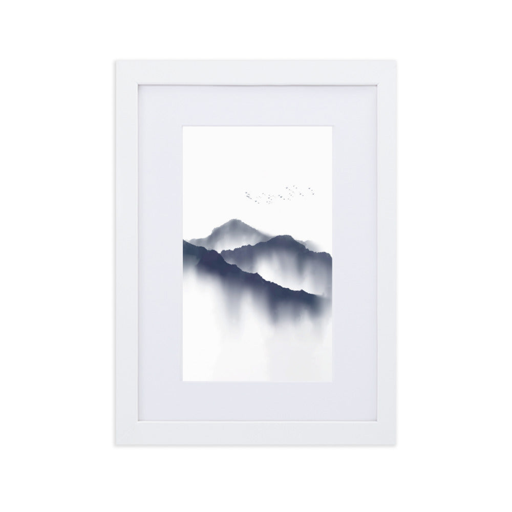 Foggy Mountains neblige Berge - Poster im Rahmen mit Passepartout artlia Weiß / 21×30 cm artlia