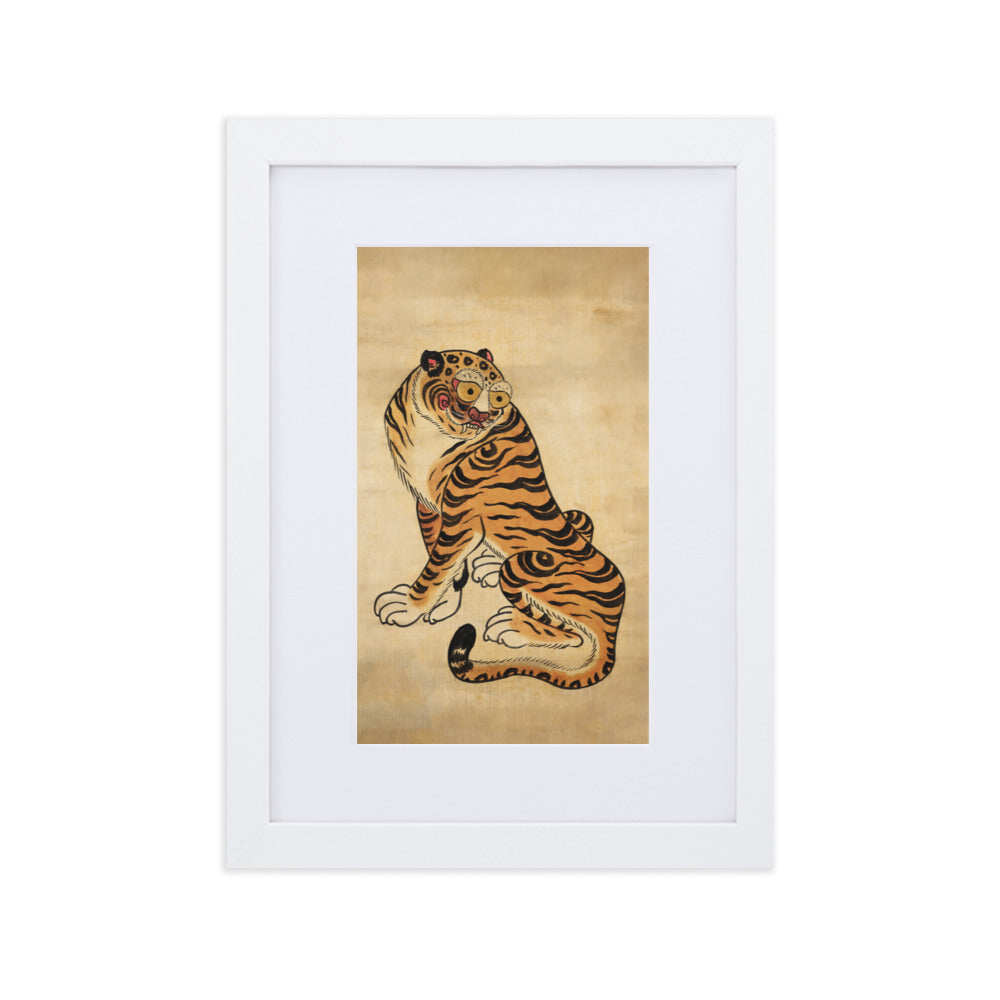 freundlicher Tiger - Poster im Rahmen mit Passepartout Kuratoren von artlia Weiß / 21×30 cm artlia