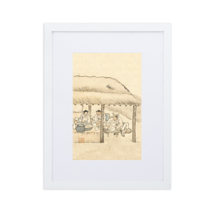 Gasthaus, Kim Hong-do - Poster im Rahmen mit Passepartout Hong-do Kim Weiß / 30×40 cm artlia