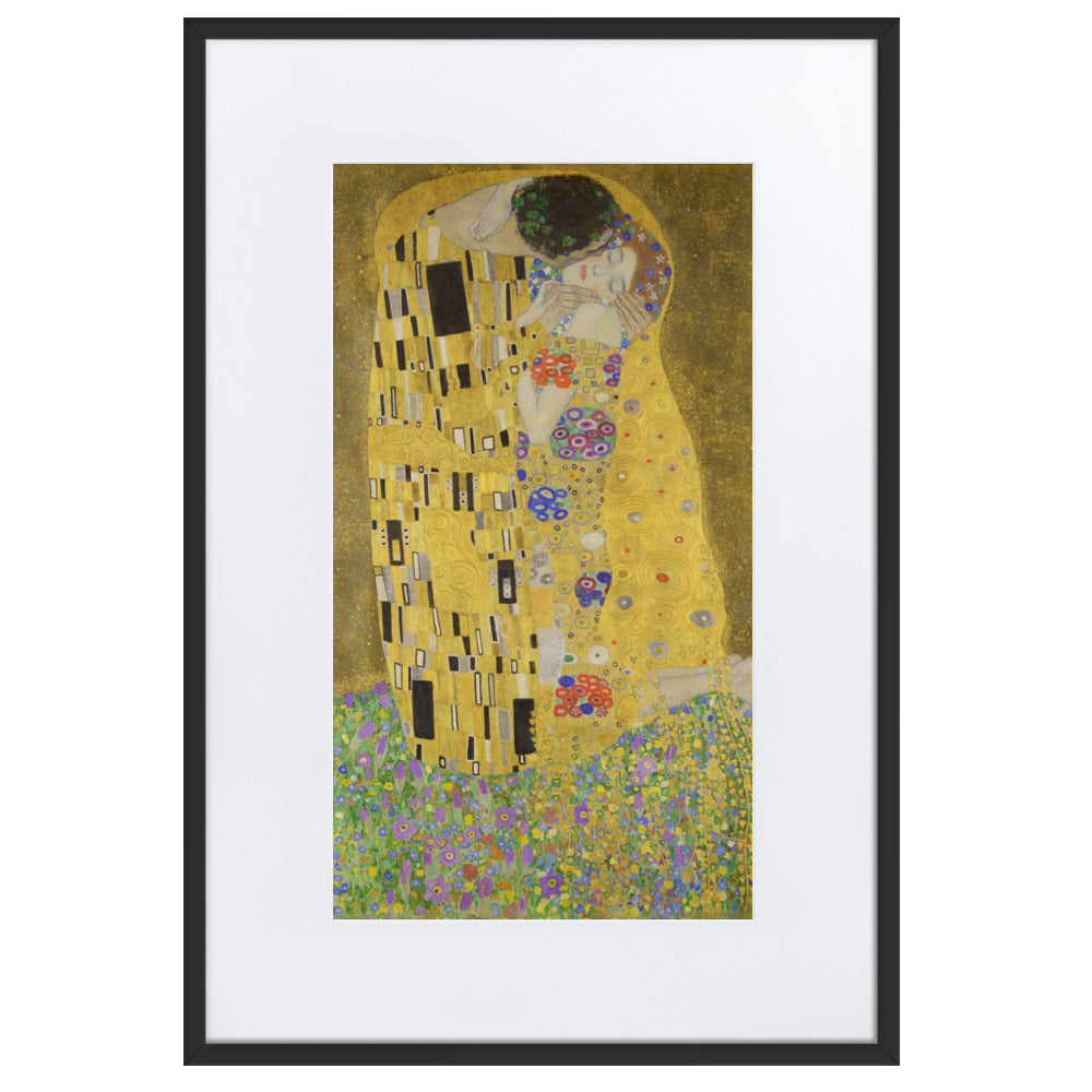 Gustav Klimt, Der Kuss - Poster im Rahmen mit Passepartout Gustav Klimt Schwarz / 61×91 cm artlia