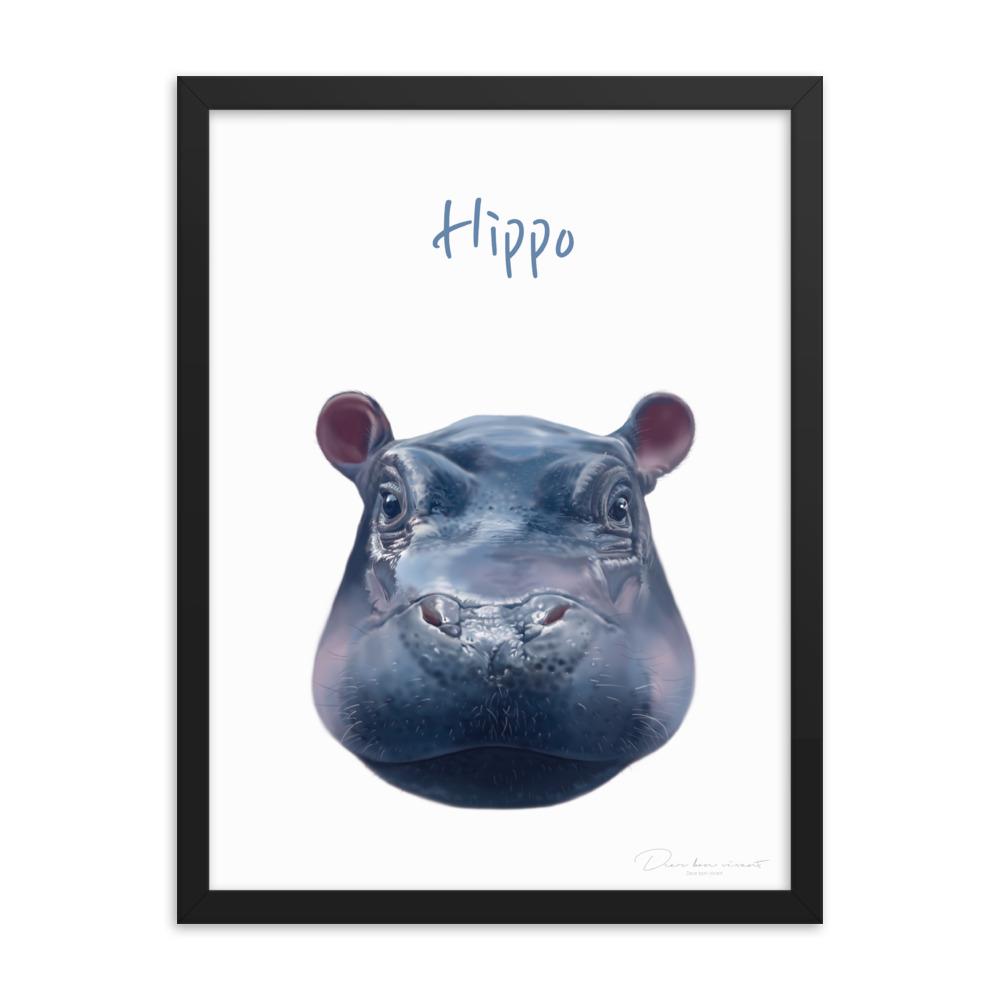 Hippo - Poster im Rahmen für Kinder dear.bon.vivant schwarz / 30x41 cm artlia