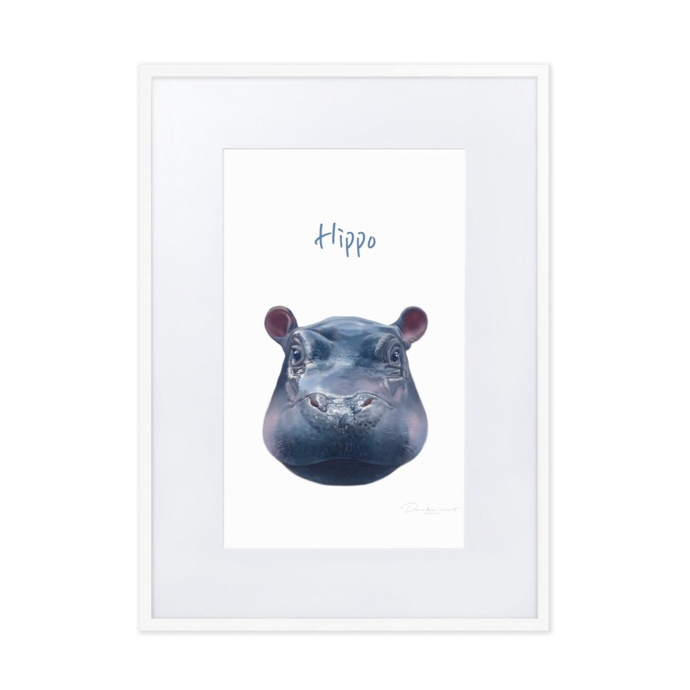 Hippo - Poster im Rahmen mit Passepartout dear.bon.vivant weiß / 50×70 cm artlia