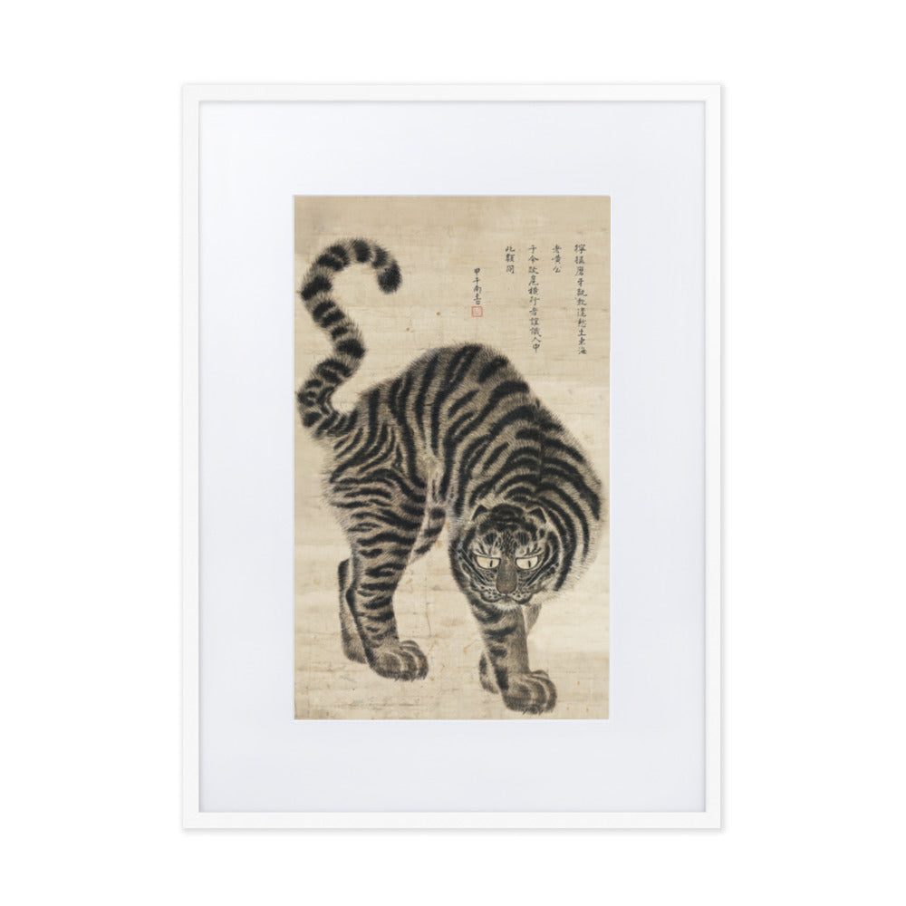 koreanischer Tiger - Poster im Rahmen mit Passepartout Hong-do Kim Weiß / 50×70 cm artlia