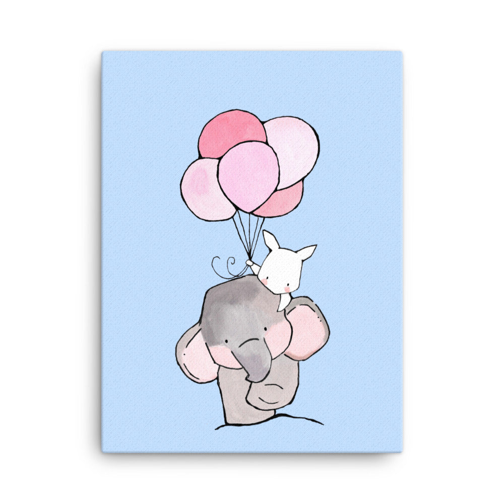 Leinwand - Elefant und Hase mit Luftballon Kuratoren von artlia 30x41 cm artlia