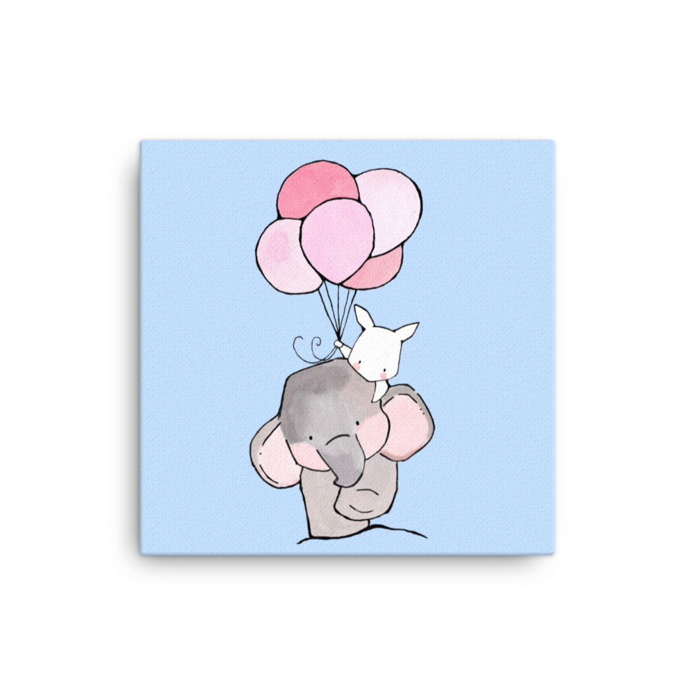 Leinwand - Elefant und Hase mit Luftballon Kuratoren von artlia 41x41 cm artlia