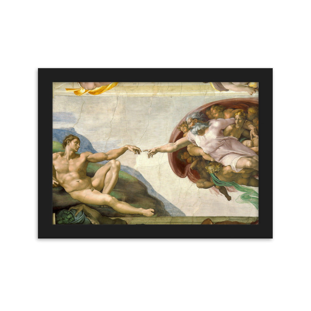 Michelangelo, Creation of Adam - Poster im Rahmen Michelangelo Schwarz / 21×30 cm artlia