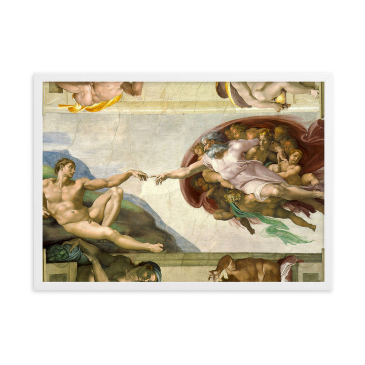 Michelangelo, Creation of Adam - Poster im Rahmen Michelangelo Weiß / 50×70 cm artlia