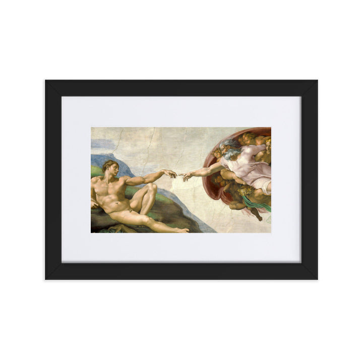 Michelangelo, Creation of Adam - Poster im Rahmen mit Passepartout Michelangelo Schwarz / 21×30 cm artlia