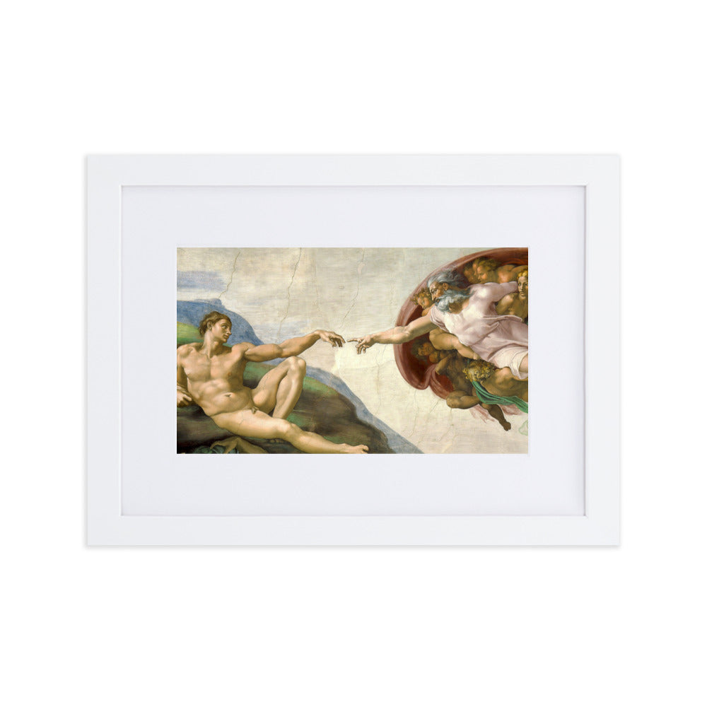 Michelangelo, Creation of Adam - Poster im Rahmen mit Passepartout Michelangelo Weiß / 21×30 cm artlia