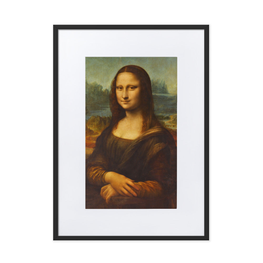 Mona Lisa - Poster im Rahmen mit Passepartout Leonardo da Vinci Schwarz / 50×70 cm artlia
