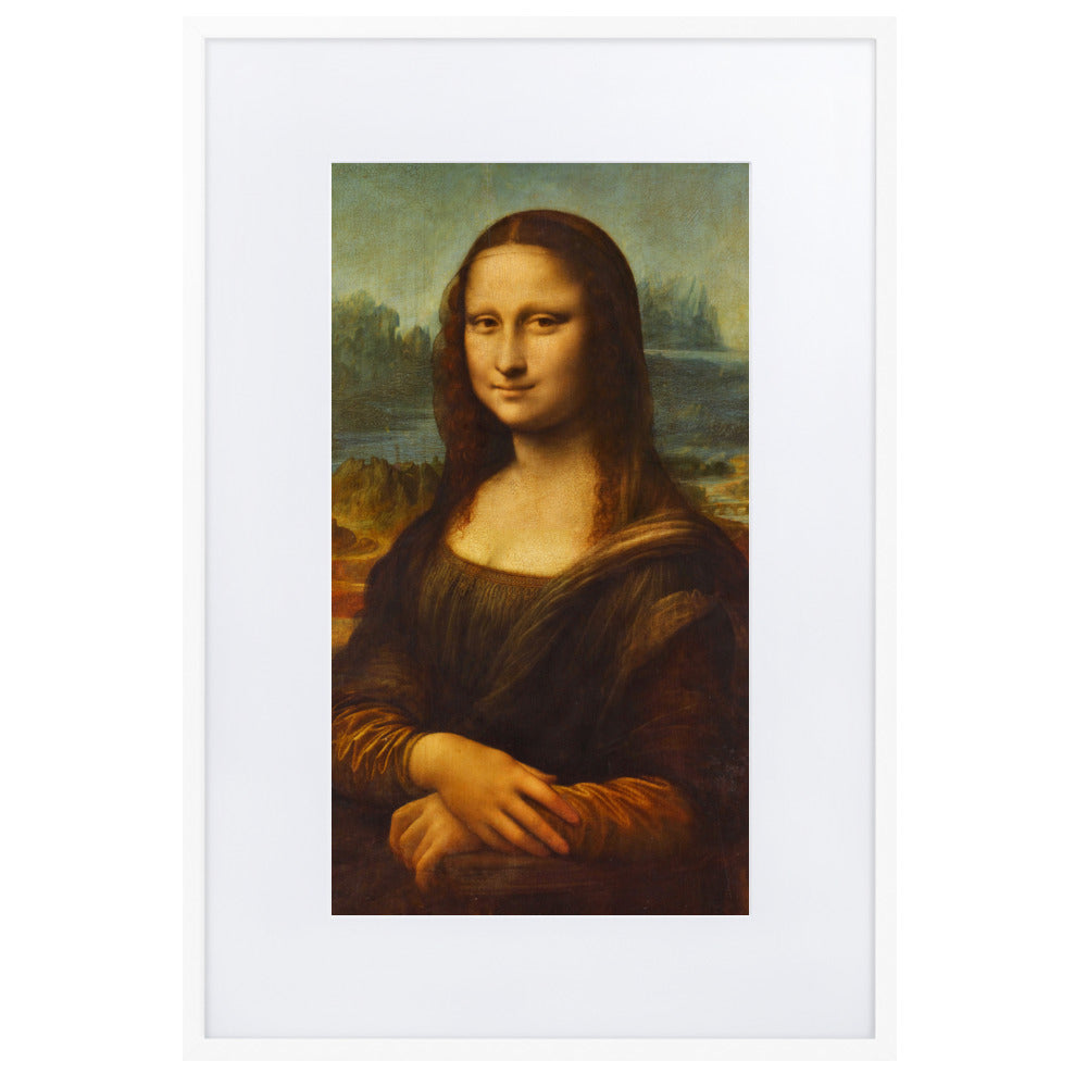 Mona Lisa - Poster im Rahmen mit Passepartout Leonardo da Vinci Weiß / 61×91 cm artlia
