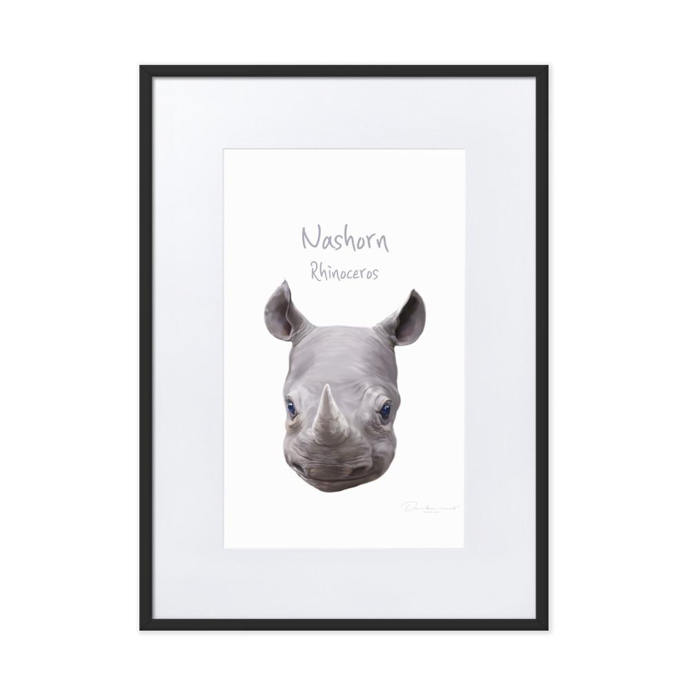 Nashorn - Poster im Rahmen mit Passepartout dear.bon.vivant Schwarz / 50×70 cm artlia