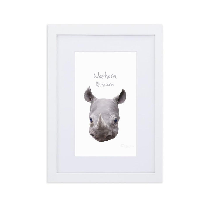Nashorn - Poster im Rahmen mit Passepartout dear.bon.vivant Weiß / 21×30 cm artlia