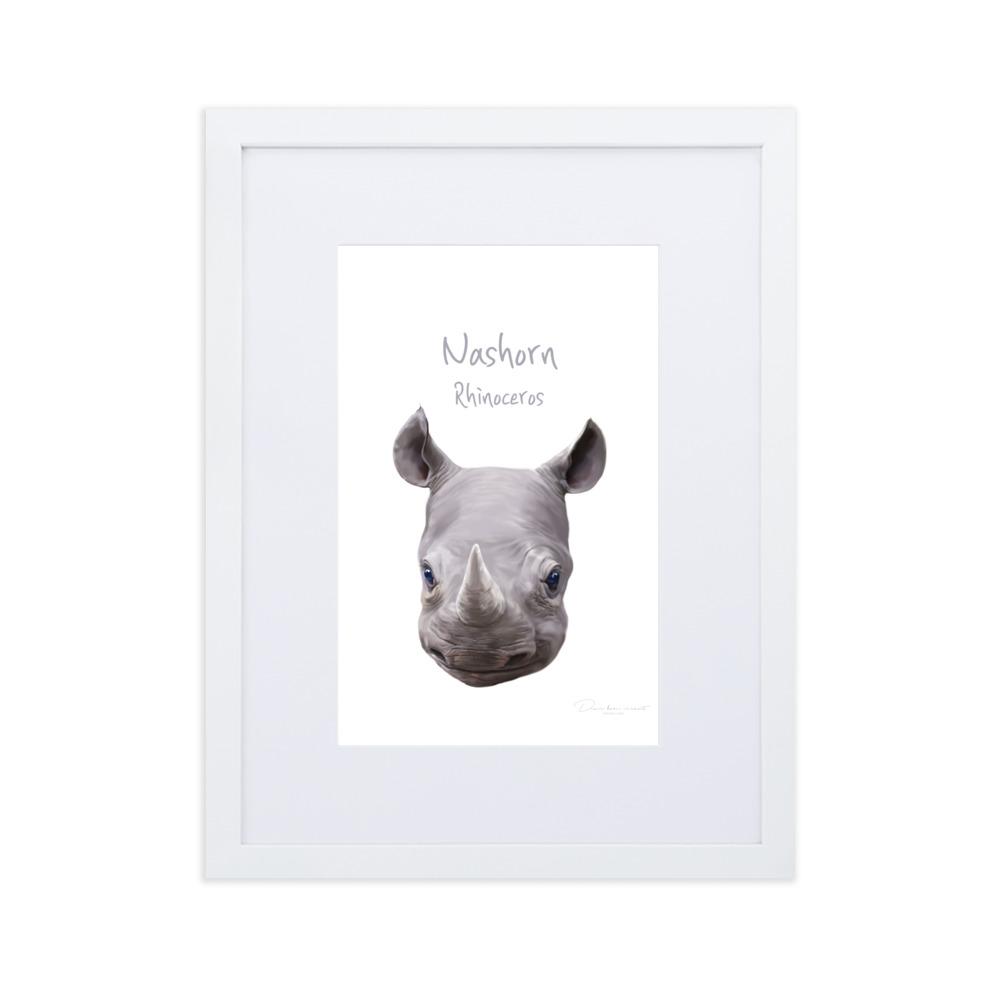 Nashorn - Poster im Rahmen mit Passepartout dear.bon.vivant Weiß / 30×40 cm artlia