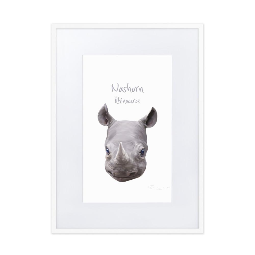 Nashorn - Poster im Rahmen mit Passepartout dear.bon.vivant Weiß / 50×70 cm artlia
