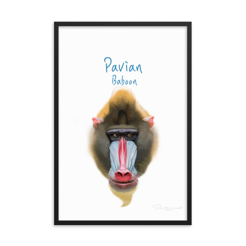 Pavian - Poster im Rahmen für Kinder dear.bon.vivant schwarz / 61x91 cm artlia