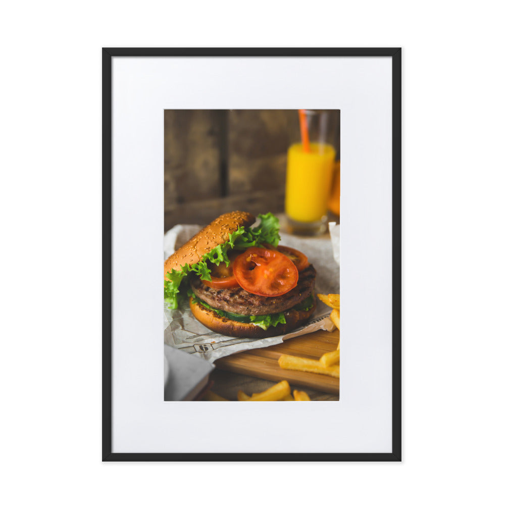 Poster mit Passepartout - Burger und Pommes Kuratoren von artlia Schwarz / 50×70 cm artlia