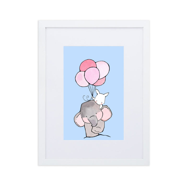 Poster mit Passepartout - Elefant und Hase mit Luftballon Kuratoren von artlia Weiß / 30×40 cm artlia