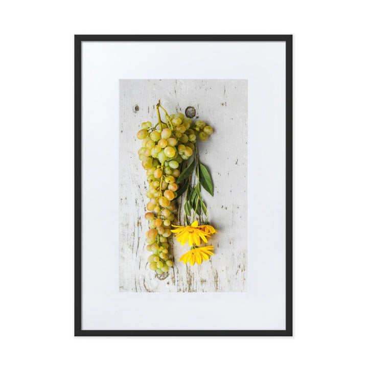 Poster mit Passepartout - Weintrauben und Blumen Kuratoren von artlia Schwarz / 50×70 cm artlia