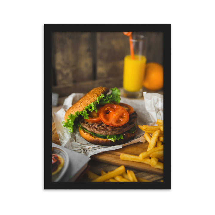 Poster mit Rahmen - Burger und Pommes Kuratoren von artlia Schwarz / 30×40 cm artlia
