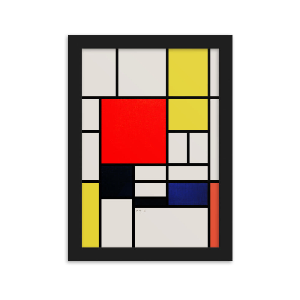 Poster mit Rahmen - Mondrian, Composition with red yellow black gray and blue Piet Mondrian Schwarz / 21×30 cm artlia
