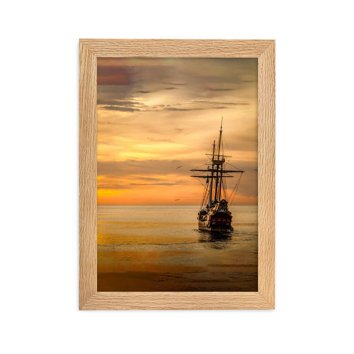 Poster mit Rahmen - Schiff im Sonnenuntergang Kuratoren von artlia Oak / 21×30 cm artlia