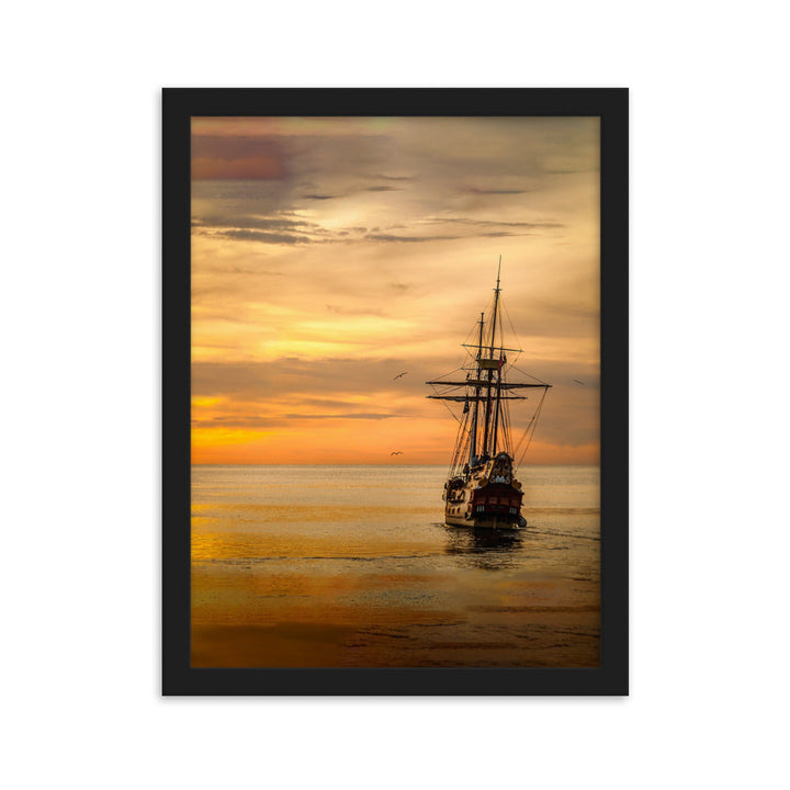 Poster mit Rahmen - Schiff im Sonnenuntergang Kuratoren von artlia Schwarz / 30×40 cm artlia