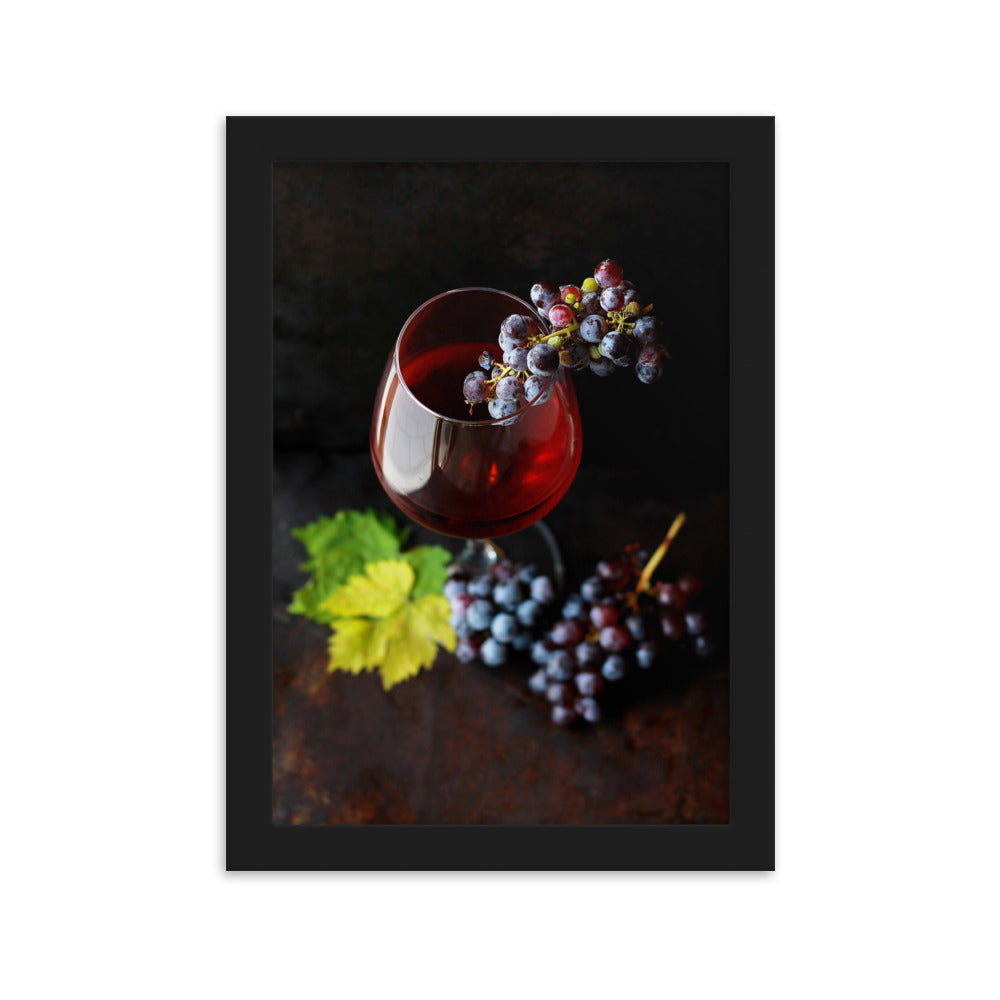 Poster mit Rahmen - Wein und Trauben Kuratoren von artlia Schwarz / 21×30 cm artlia