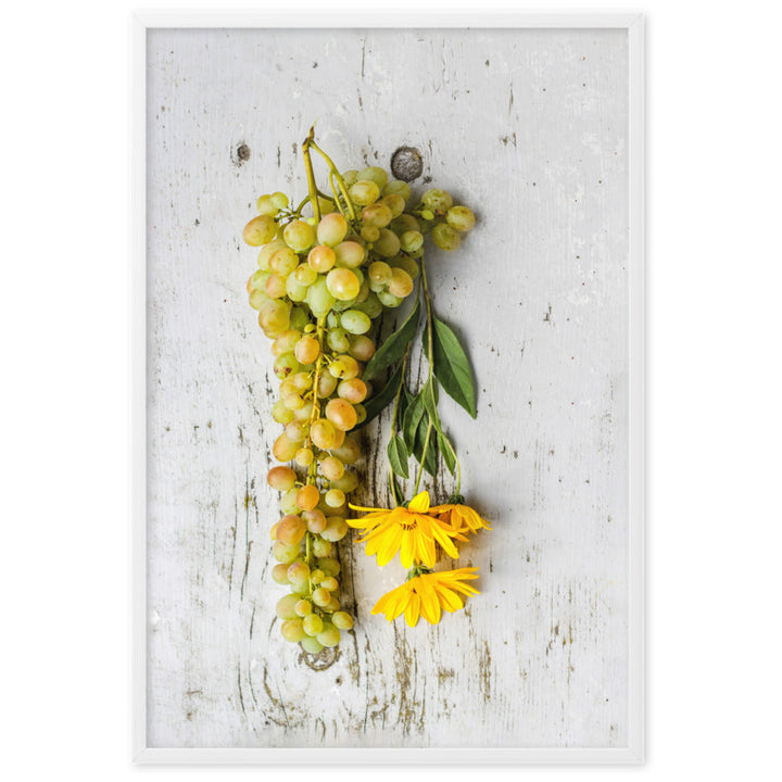 Poster mit Rahmen - Weintrauben und Blumen Kuratoren von artlia Weiß / 61×91 cm artlia