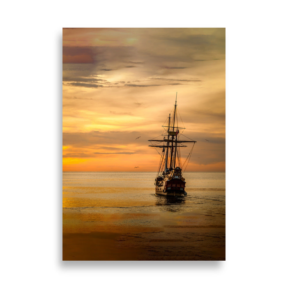 Poster - Schiff im Sonnenuntergang Kuratoren von artlia 21×30 cm artlia