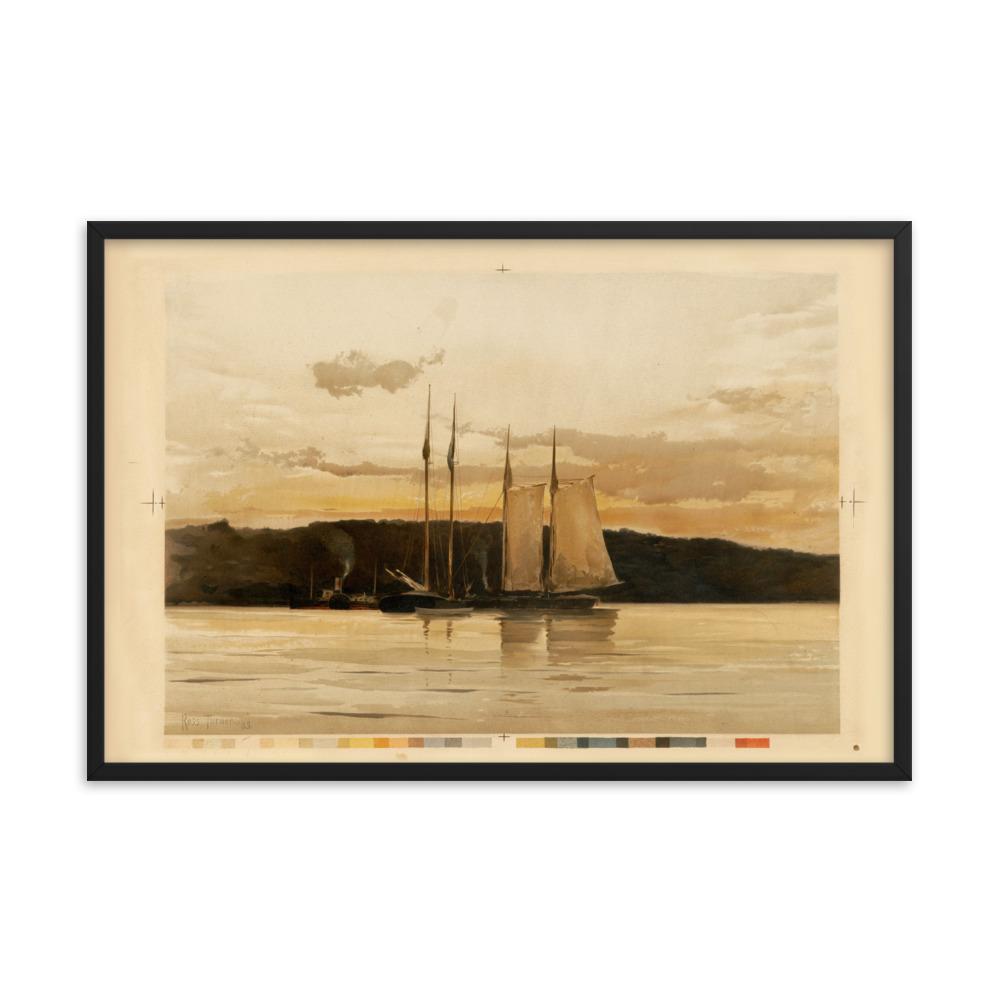 Schiffe im Sonnenuntergang - Poster im Rahmen Boston Public Library schwarz / 61x91 cm artlia
