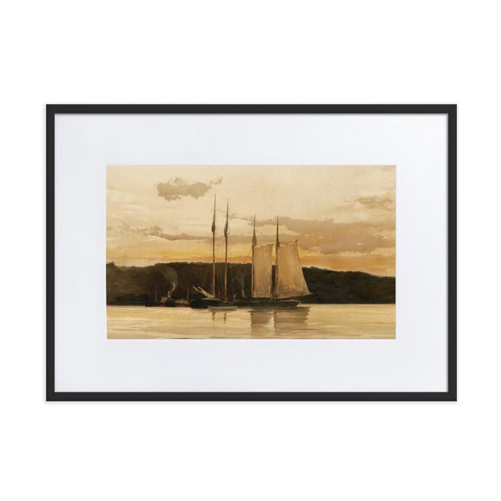 Schiffe im Sonnenuntergang - Poster im Rahmen mit Passepartout Boston Public Library schwarz / 50×70 cm artlia