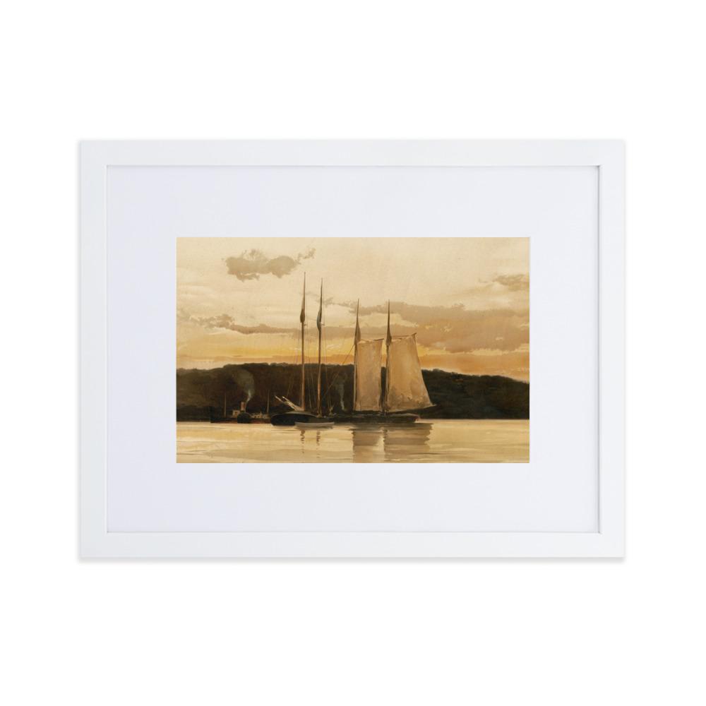 Schiffe im Sonnenuntergang - Poster im Rahmen mit Passepartout Boston Public Library weiß / 30×40 cm artlia