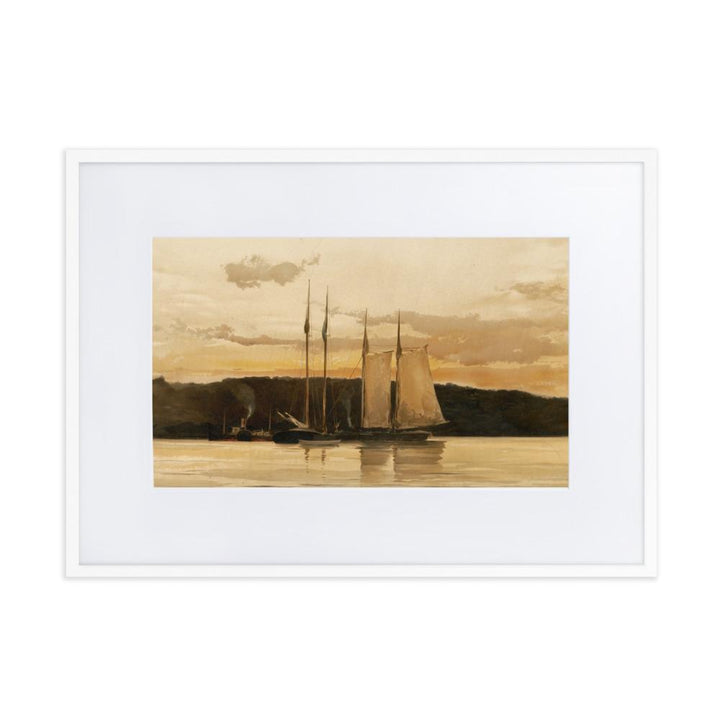 Schiffe im Sonnenuntergang - Poster im Rahmen mit Passepartout Boston Public Library weiß / 50×70 cm artlia
