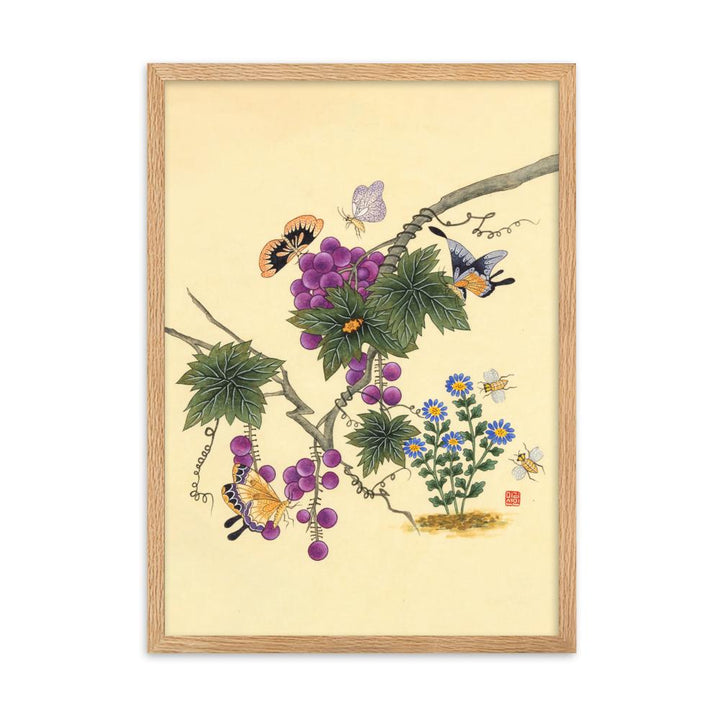 Schmetterlinge auf Traubenbaum - Poster im Rahmen artlia Oak / 50×70 cm artlia