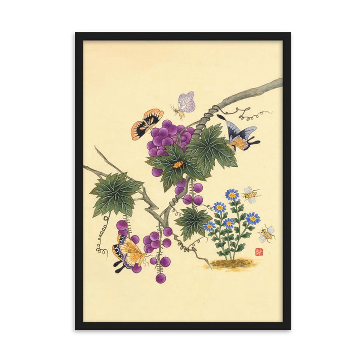 Schmetterlinge auf Traubenbaum - Poster im Rahmen artlia Schwarz / 50×70 cm artlia