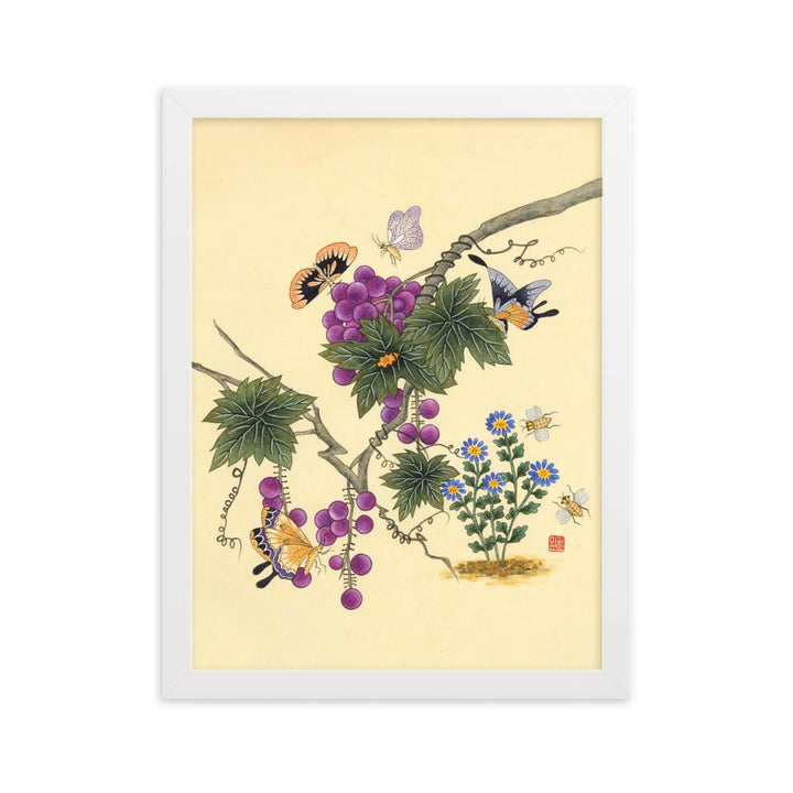 Schmetterlinge auf Traubenbaum - Poster im Rahmen artlia Weiß / 30×40 cm artlia