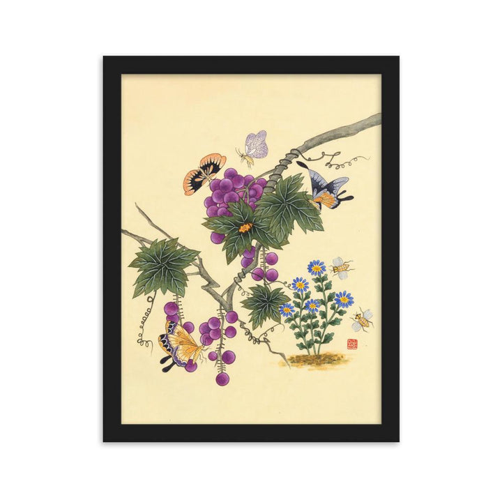 Schmetterlinge auf Traubenbaum - Poster im Rahmen Kuratoren von artlia Schwarz / 30×40 cm artlia