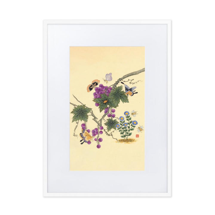 Schmetterlinge auf Traubenbaum - Poster im Rahmen mit Passepartout artlia Weiß / 50×70 cm artlia