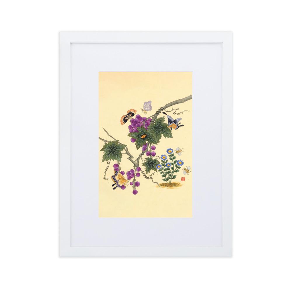 Schmetterlinge auf Traubenbaum - Poster im Rahmen mit Passepartout Misun Kim Weiß / 30×40 cm artlia
