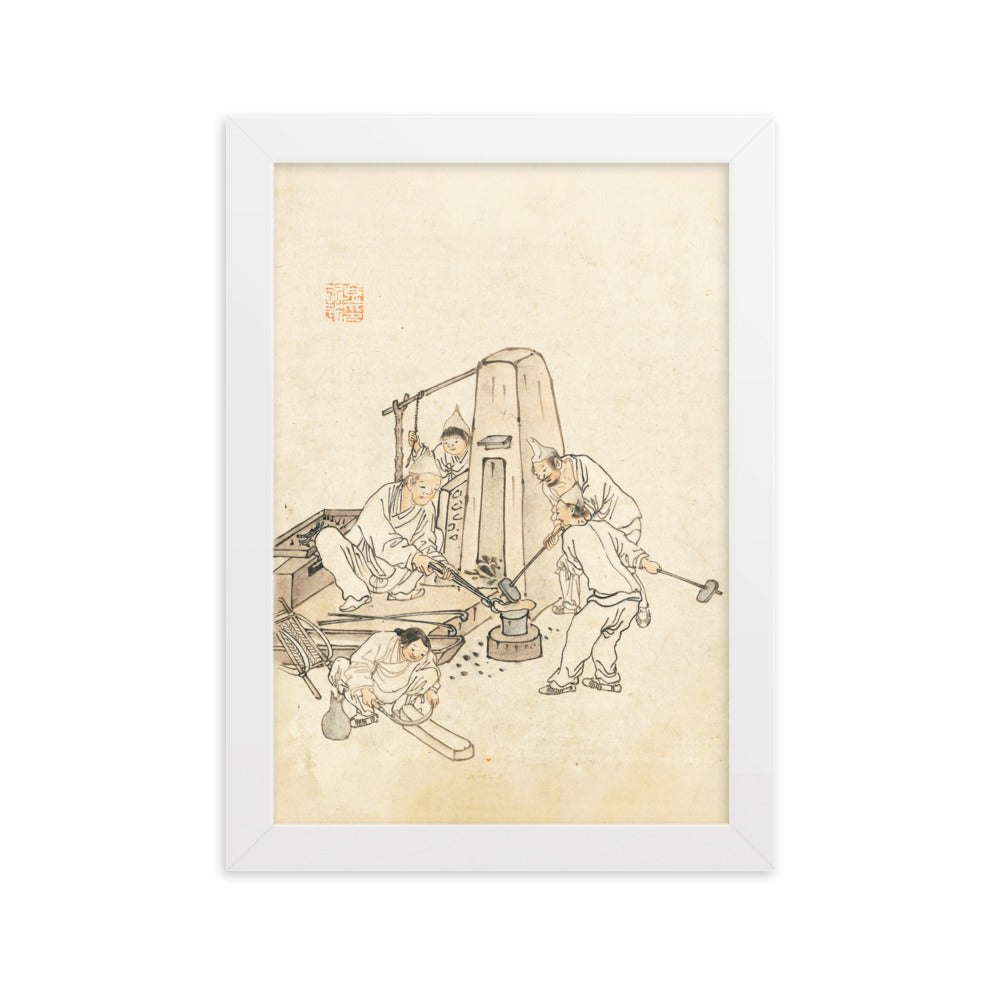 Schmiede, Kim Hong-do - Poster im Rahmen Hong-do Kim Weiß / 21×30 cm artlia