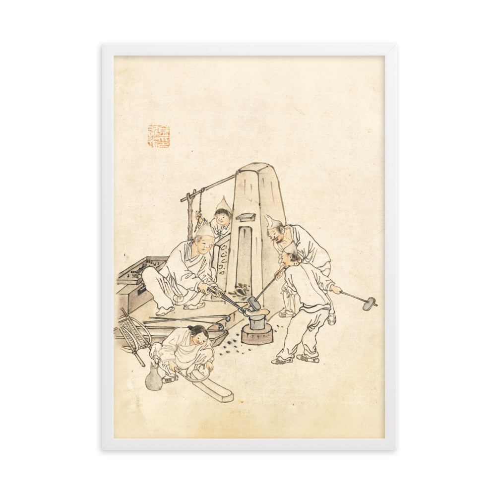 Schmiede, Kim Hong-do - Poster im Rahmen Hong-do Kim Weiß / 50×70 cm artlia