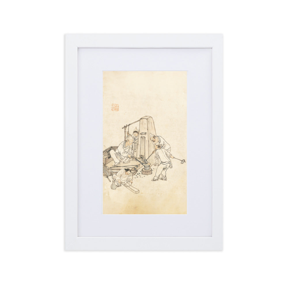Schmiede, Kim Hong-do - Poster im Rahmen mit Passepartout Hong-do Kim Weiß / 21×30 cm artlia