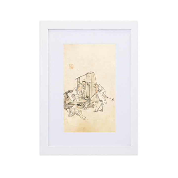 Schmiede, Kim Hong-do - Poster im Rahmen mit Passepartout Hong-do Kim Weiß / 21×30 cm artlia