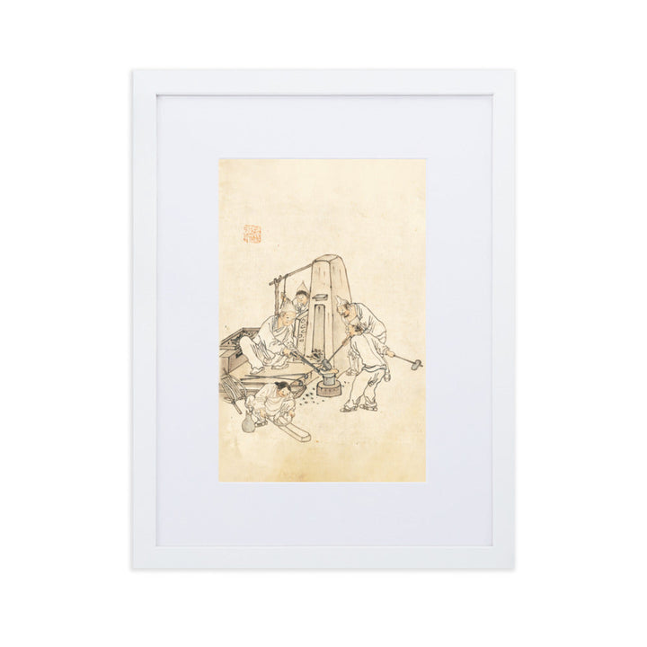 Schmiede, Kim Hong-do - Poster im Rahmen mit Passepartout Hong-do Kim Weiß / 30×40 cm artlia
