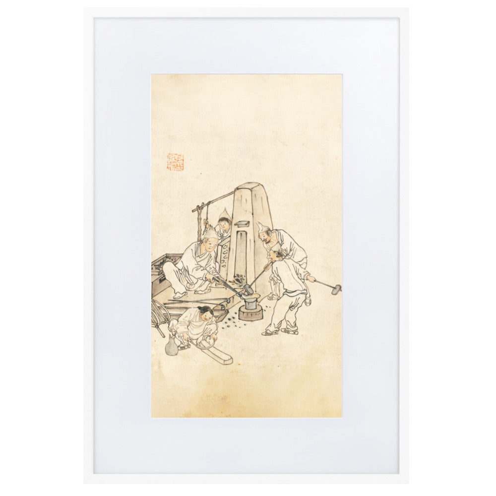Schmiede, Kim Hong-do - Poster im Rahmen mit Passepartout Hong-do Kim Weiß / 61×91 cm artlia