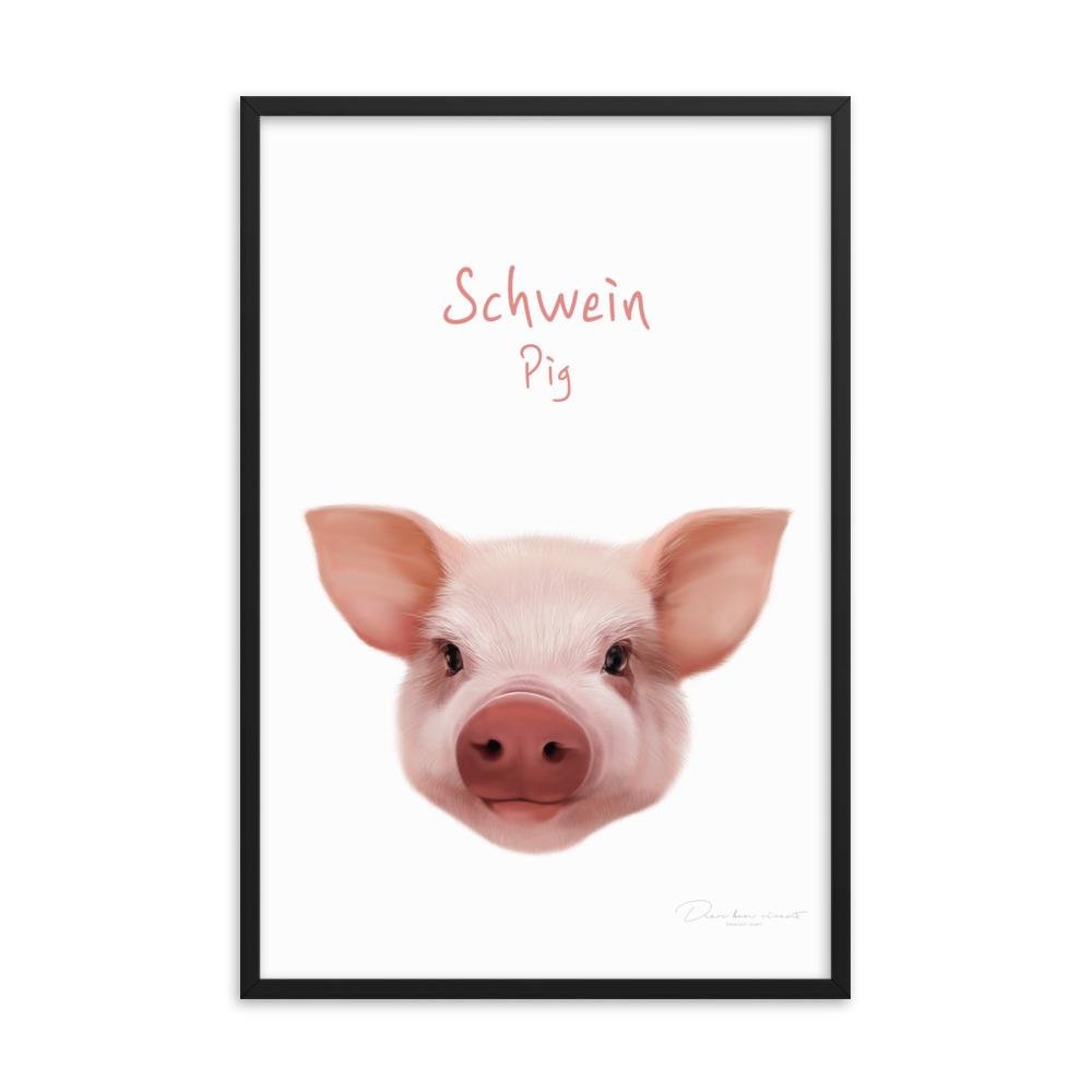 Schwein - Poster im Rahmen für Kinder dear.bon.vivant schwarz / 61x91 cm artlia