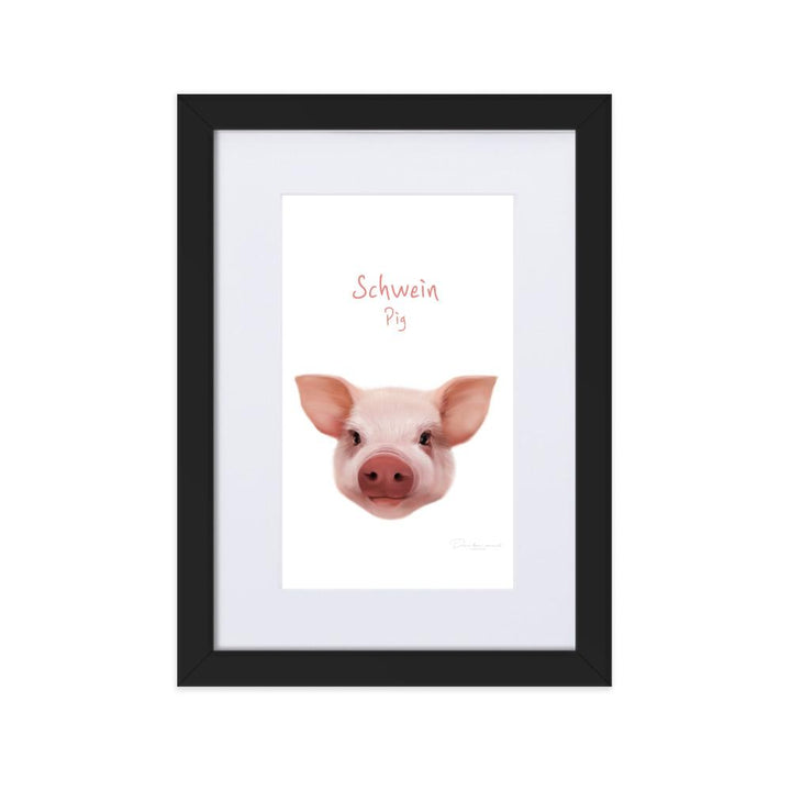 Schwein - Poster im Rahmen mit Passepartout dear.bon.vivant schwarz / 21×30 cm artlia