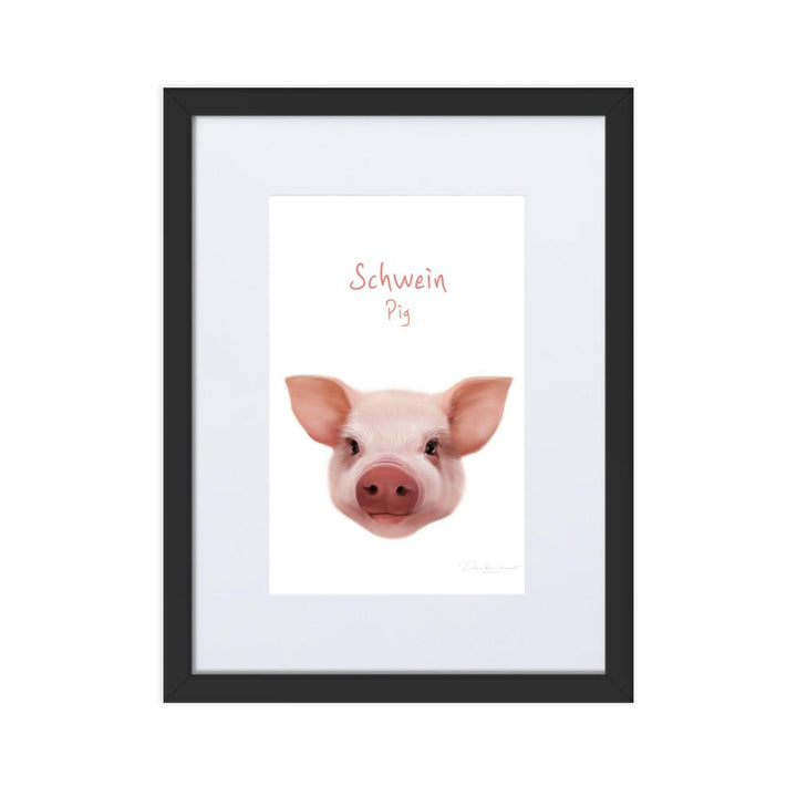 Schwein - Poster im Rahmen mit Passepartout dear.bon.vivant schwarz / 30×40 cm artlia