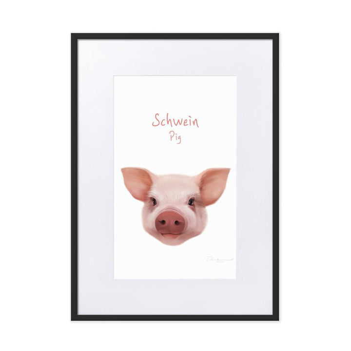 Schwein - Poster im Rahmen mit Passepartout dear.bon.vivant schwarz / 50×70 cm artlia
